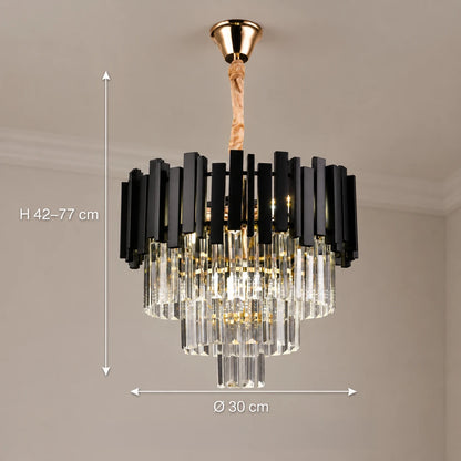 BLOIS Petito Crystal Chandelier 3xE14, Diameter 30cm, Black, Adjustable Height - 01_CC110:300BK.png