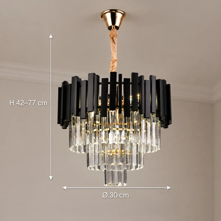 BLOIS Petito Crystal Chandelier 3xE14, Diameter 30cm, Black, Adjustable Height - 01_CC110:300BK.png