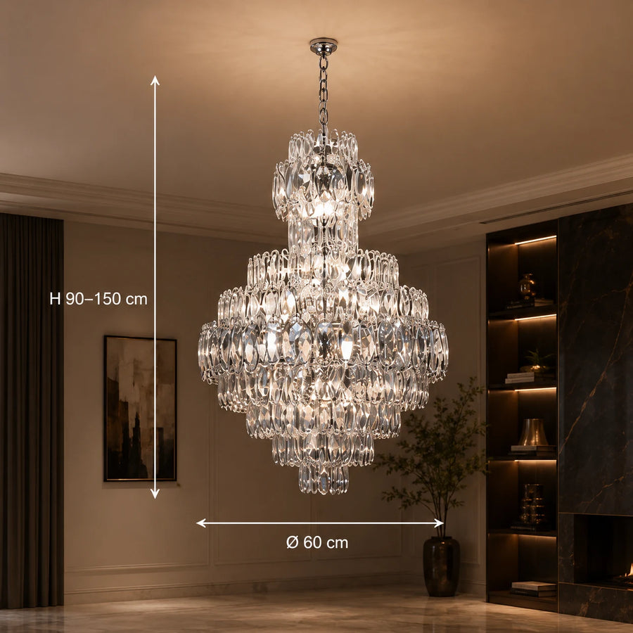 WINDSOR Grande Supremo Crystal Chandelier 14xE14, Diameter 60X90cm, Shiny Chrome, Adjustable Height - 01_CC800-600X900CH.png