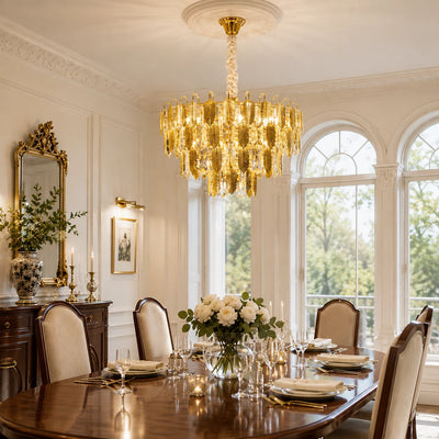 Crystal Chandelier VENARIA 8x E14, Diameter 50cm, Shiny Gold, Adjustable Height