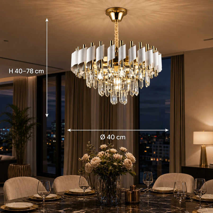 Crystal Chandelier VERSAILLES Nobile 5xE14, Diameter 40cm, Shiny Gold and White - 01_CC900-400WH.png