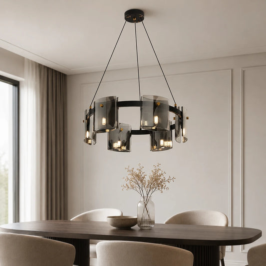 Modern Chandelier, Valmontreux Largo, 6xG9, Diameter 60cm, Black, Adjustable Height - 01_CM360-600BK.png