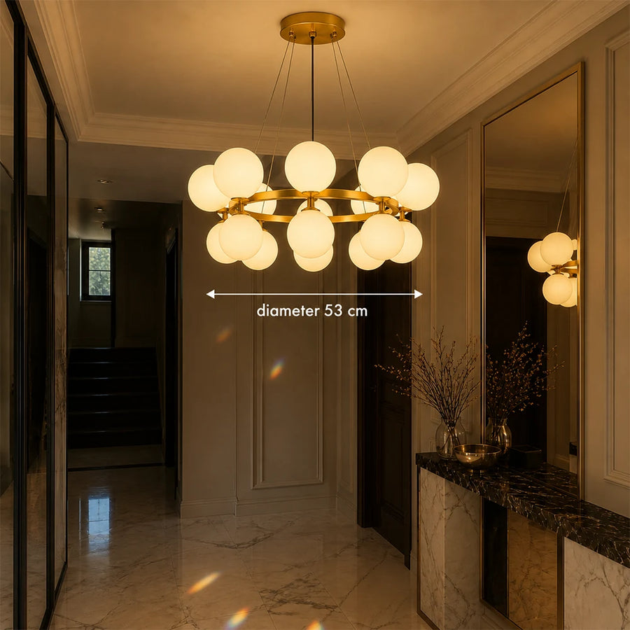 LOFT Chamber Chandelier, 15x G9, White Gold, Metal, Adjustable Height, Modern - 01_LC802-15GD.png