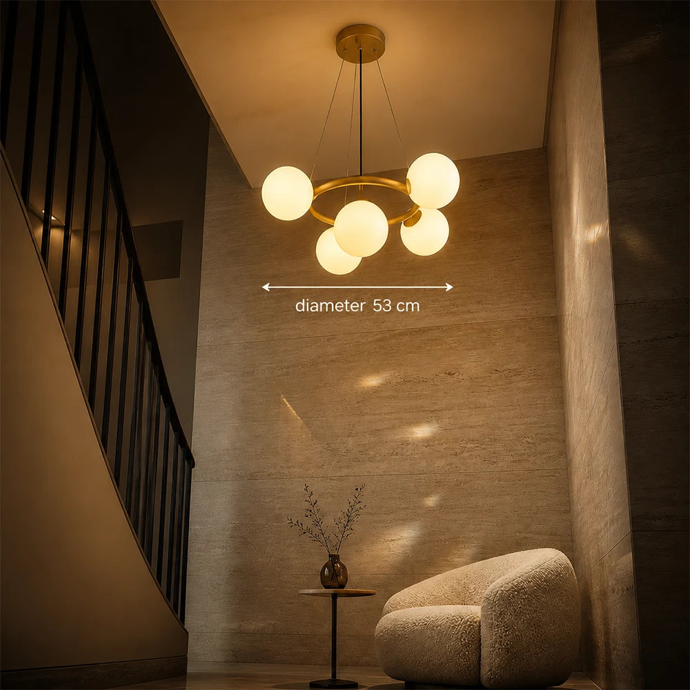 LOFT Chamber Chandelier, 5x G9, White Gold, Metal, Adjustable Height, Modern - 01_LC802-5GD.png