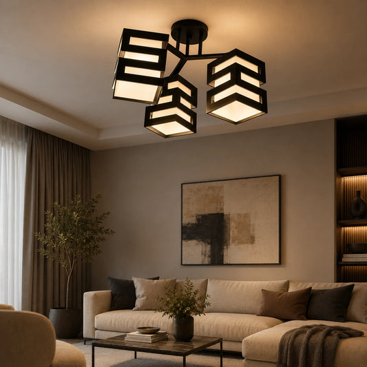 VANJA Chandelier with Square Lampshade, 3 X Socket E27 White / Black - 01_LC890-3.png