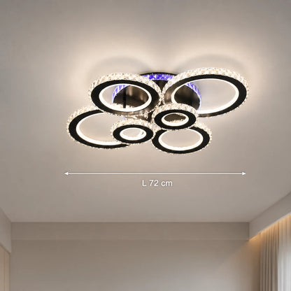LED chandelier with remote control and crystal NOVA ROTONDA RGB 145W, 6 Circles, Cold/Warm/Neutral light, Dimmable, Black - 01_LT073-6BK.png