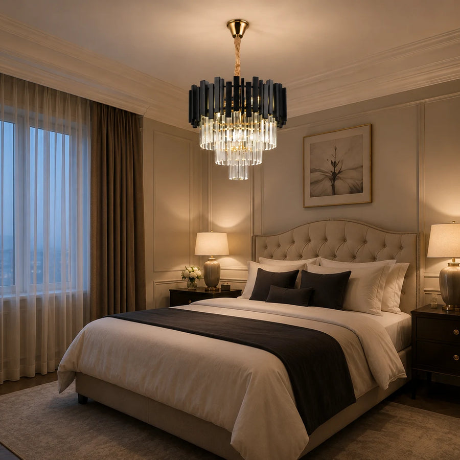 BLOIS Petito Crystal Chandelier 3xE14, Diameter 30cm, Black, Adjustable Height - 02_CC110:300BK.png