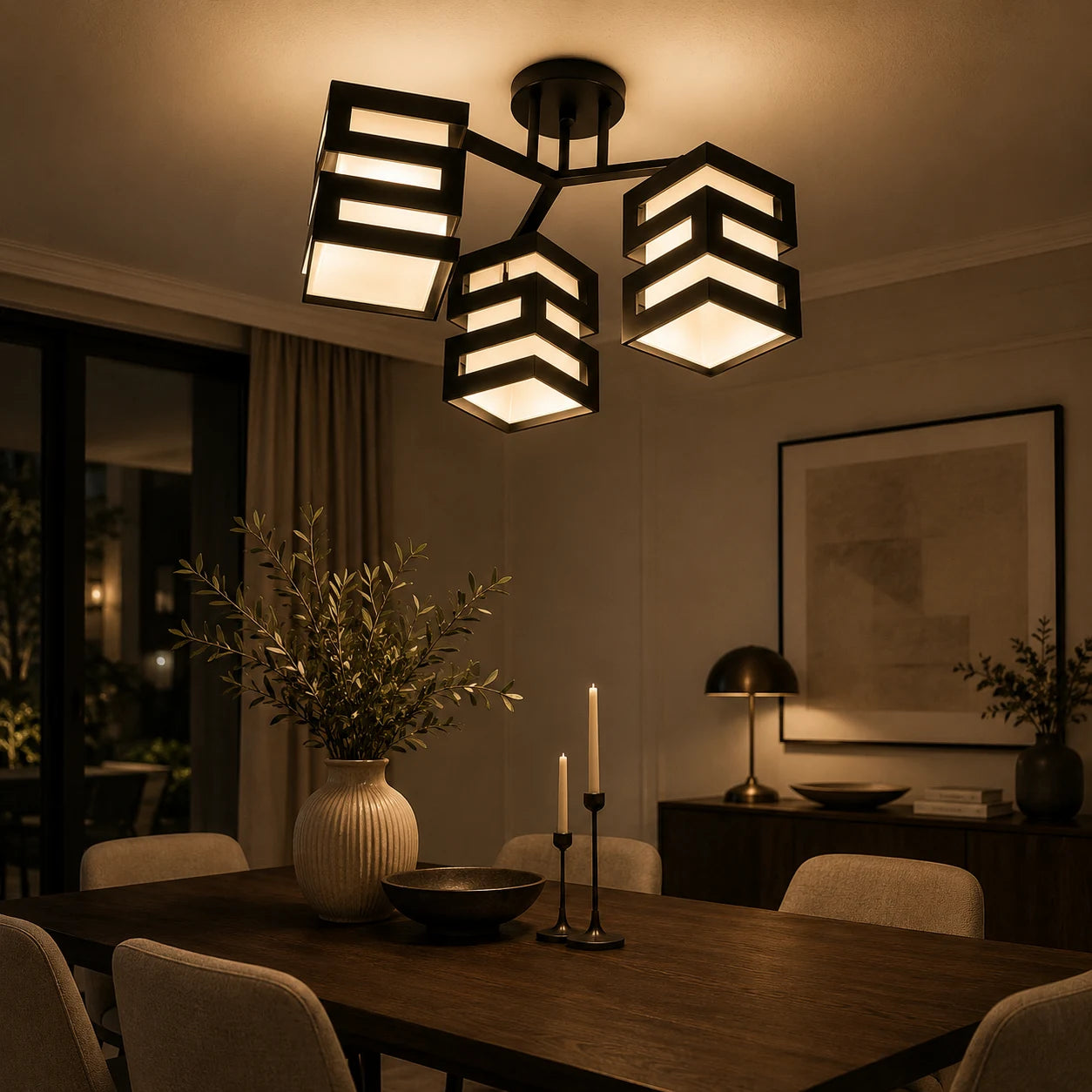 VANJA Chandelier with Square Lampshade, 3 X Socket E27 White / Black - 02_LC890-3.png