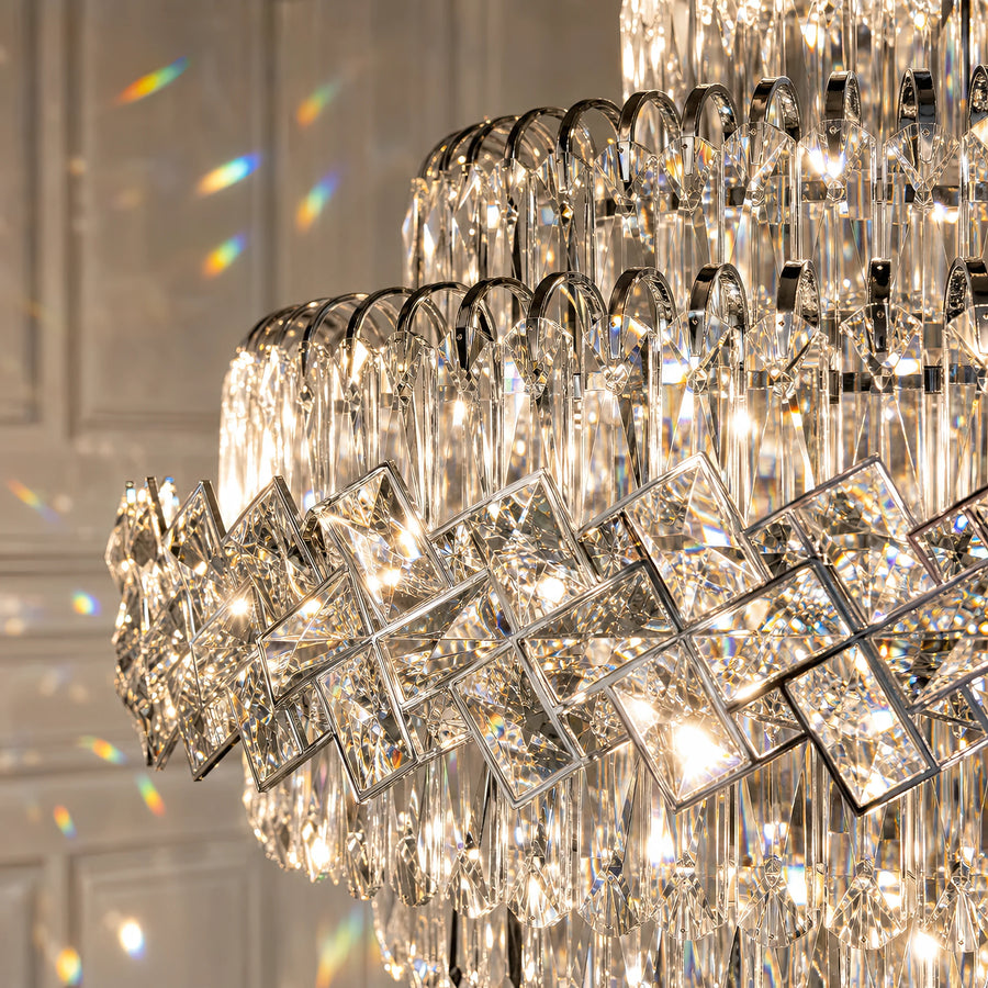WINDSOR Grande Supremo Crystal Chandelier 14xE14, Diameter 60X90cm, Shiny Chrome, Adjustable Height - 03_CC800-600X900CH.png