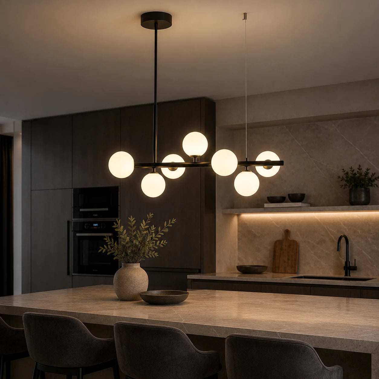 LOFT Pavilion Modern Bulb Chandelier, 7x G9, Black, Metal, Height Adjustable - 03_LC800-7BK.png