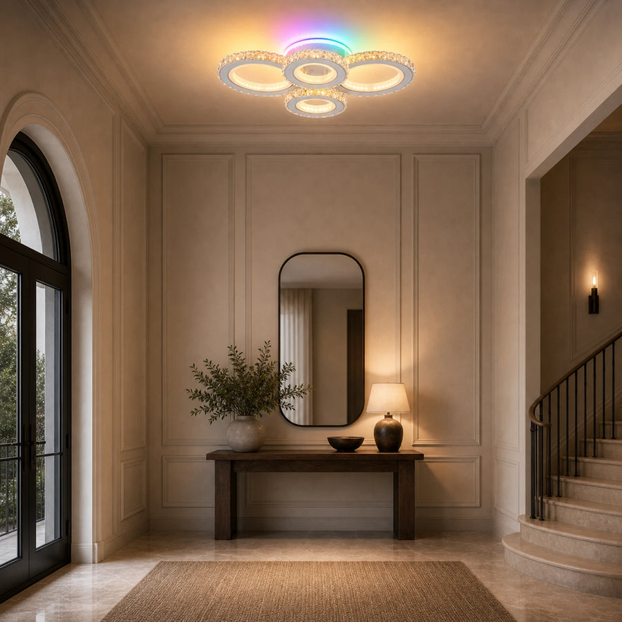 LED chandelier with remote control and crystal NOVA ROTONDA RGB 82W, 4 Circles, Cold/Warm/Neutral light, Dimmable, White - 03_LT073-4WH.png