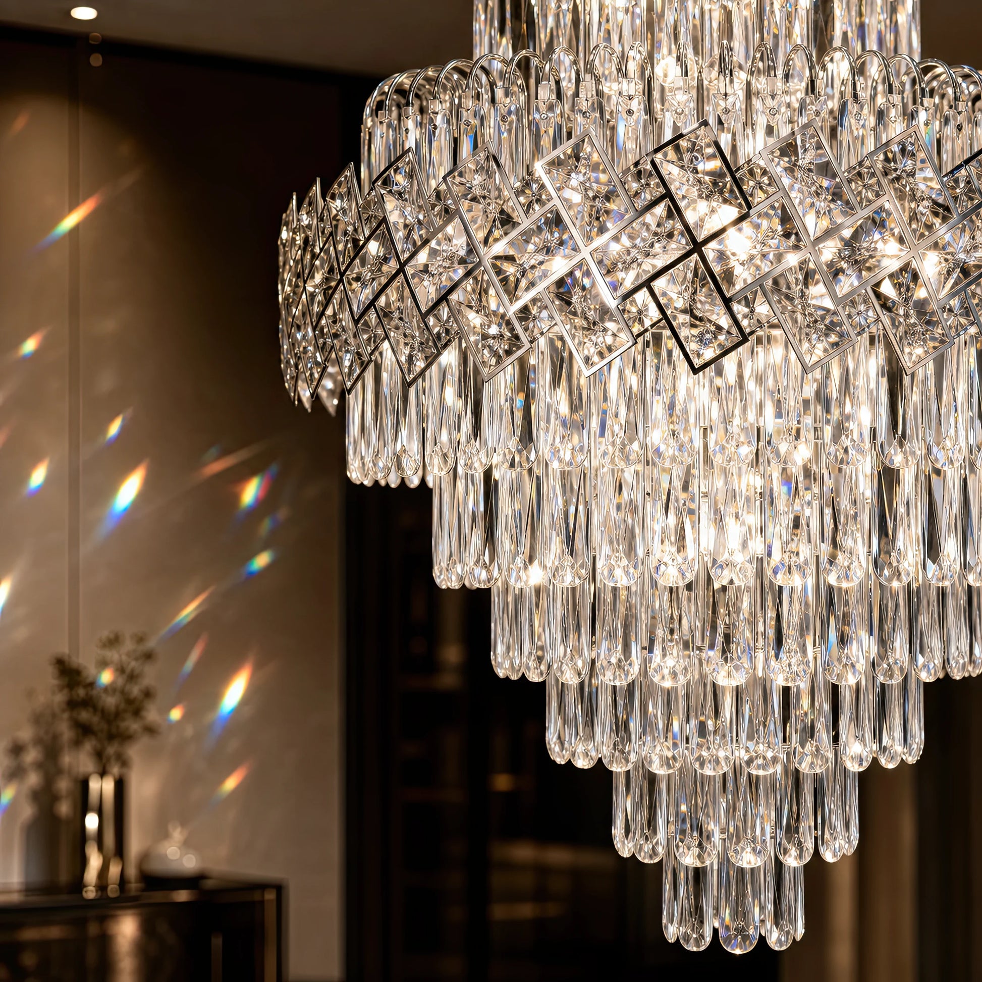 WINDSOR Grande Supremo Crystal Chandelier 14xE14, Diameter 60X90cm, Shiny Chrome, Adjustable Height - 04_CC800-600X900CH.png