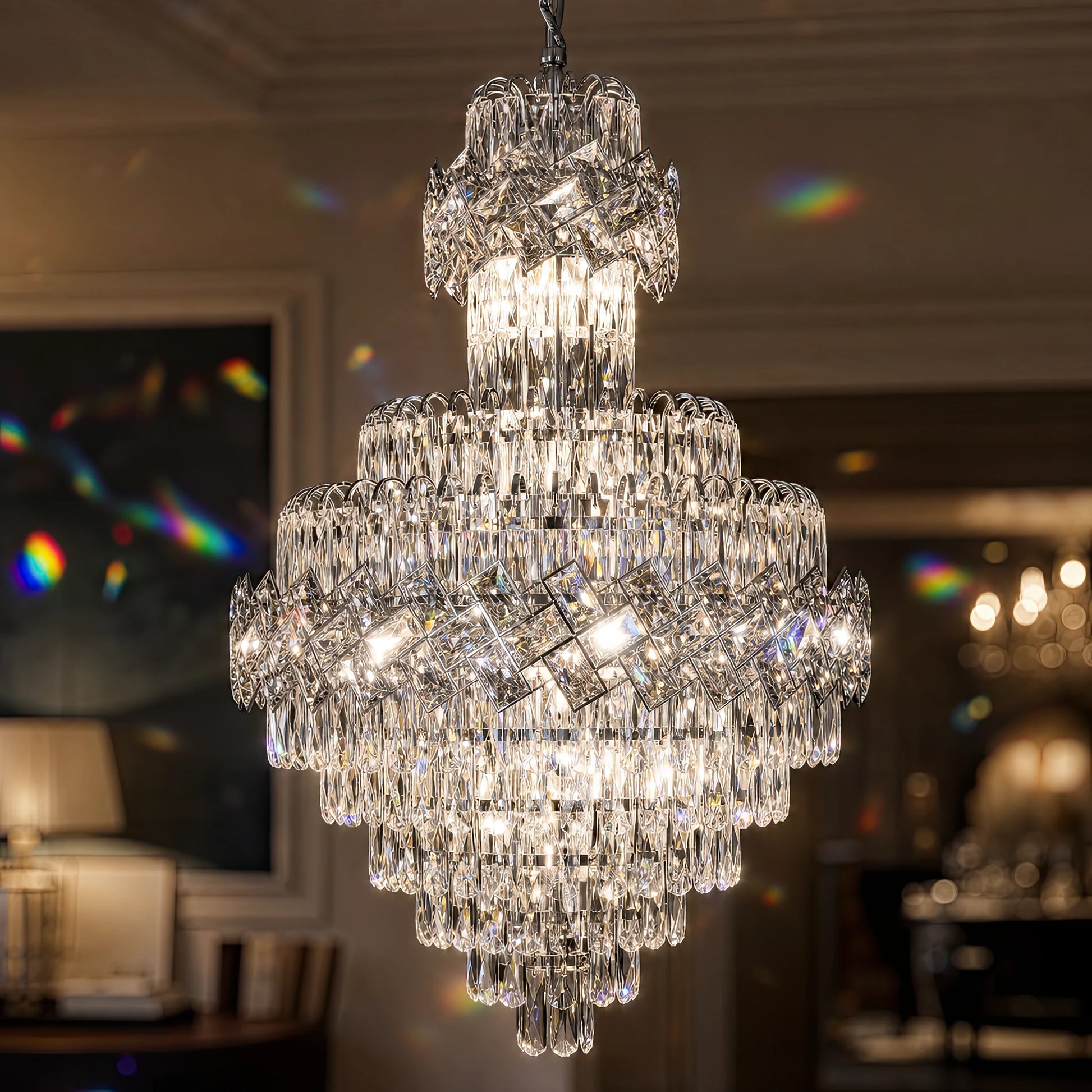 WINDSOR Grande Supremo Crystal Chandelier 14xE14, Diameter 60X90cm, Shiny Chrome, Adjustable Height - 05_CC800-600X900CH.png