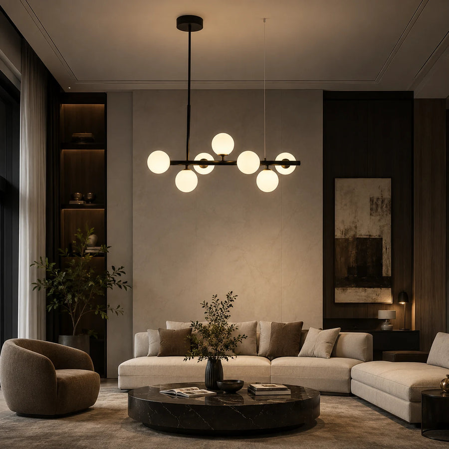 LOFT Pavilion Modern Light Bulb Chandelier, 7x G9, Black, Metal, Height Adjustable - 05_LC800-7BK.png