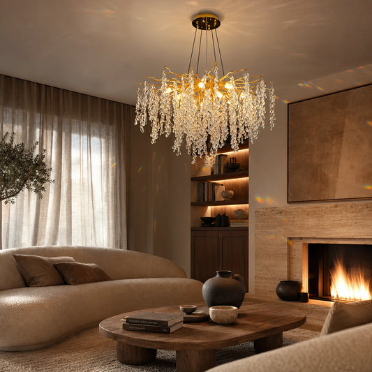 WALTZ Cascade Crystal Chandelier, 9x G9, Gold, 80cm, Adjustable Height - 06_CC331-80.png