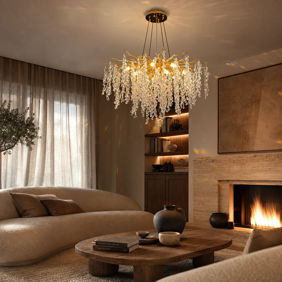 WALTZ Cascade Crystal Chandelier, 9x G9, Gold, 80cm, Adjustable Height - 06_CC331-80.png