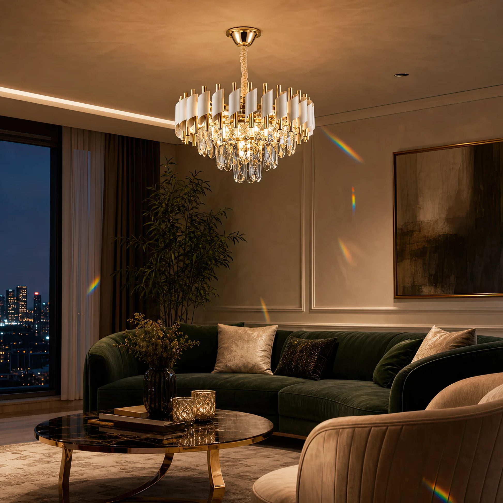 Crystal Chandelier VERSAILLES Nobile 5xE14, Diameter 40cm, Shiny Gold and White - 06_CC900-400WH.png