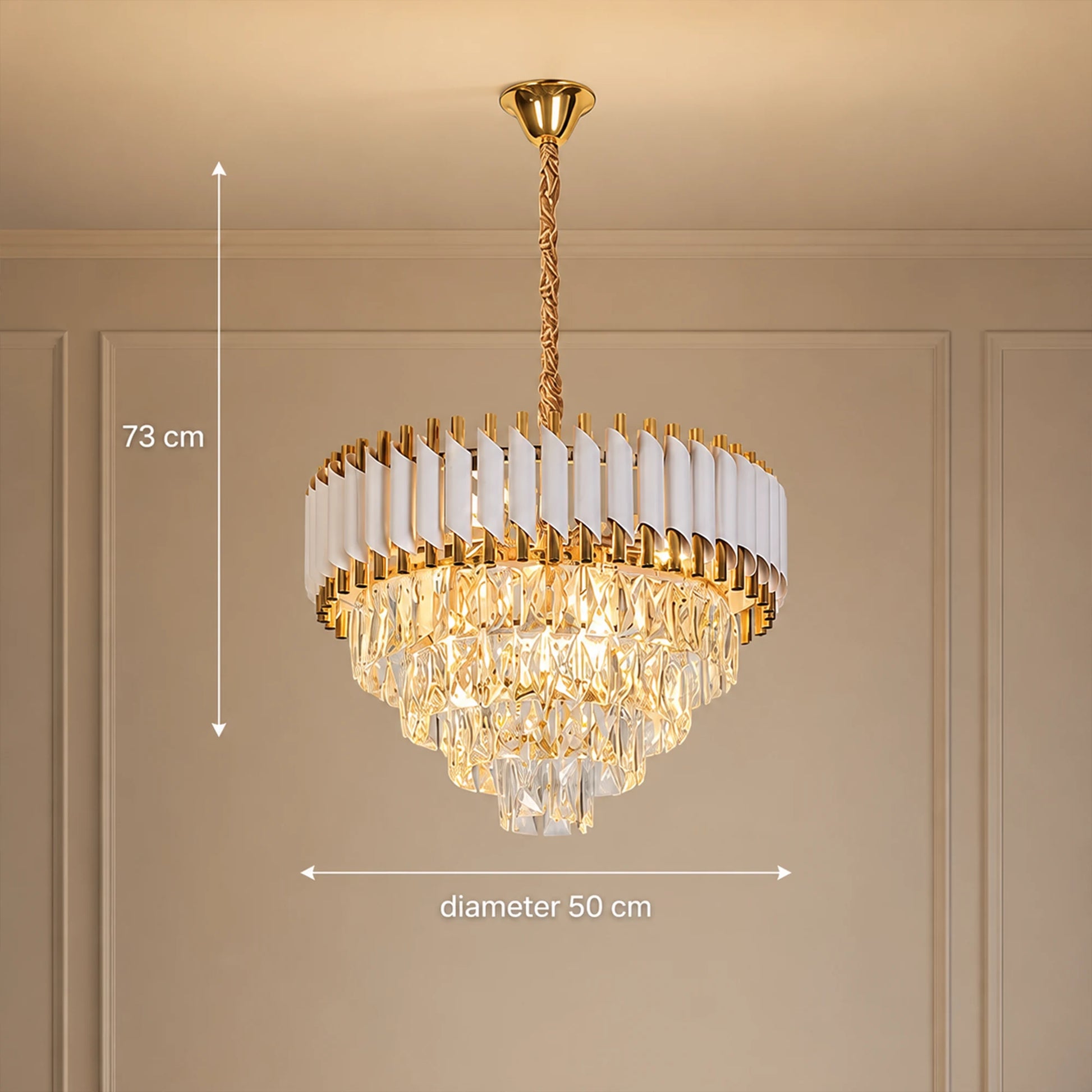 Crystal Chandelier VERSAILLES Elegance 8x E14, Diameter 50cm, Shiny Gold and White, Adjustable Height - 06_CC900-500WH.png