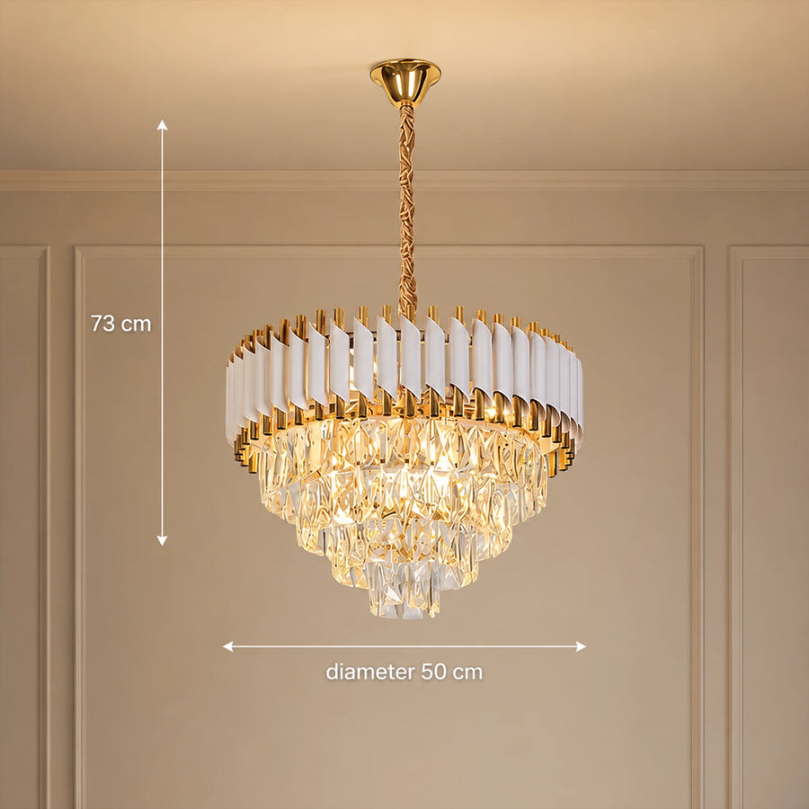 Crystal Chandelier VERSAILLES Elegance 8x E14, Diameter 50cm, Shiny Gold and White, Adjustable Height - 06_CC900-500WH.png
