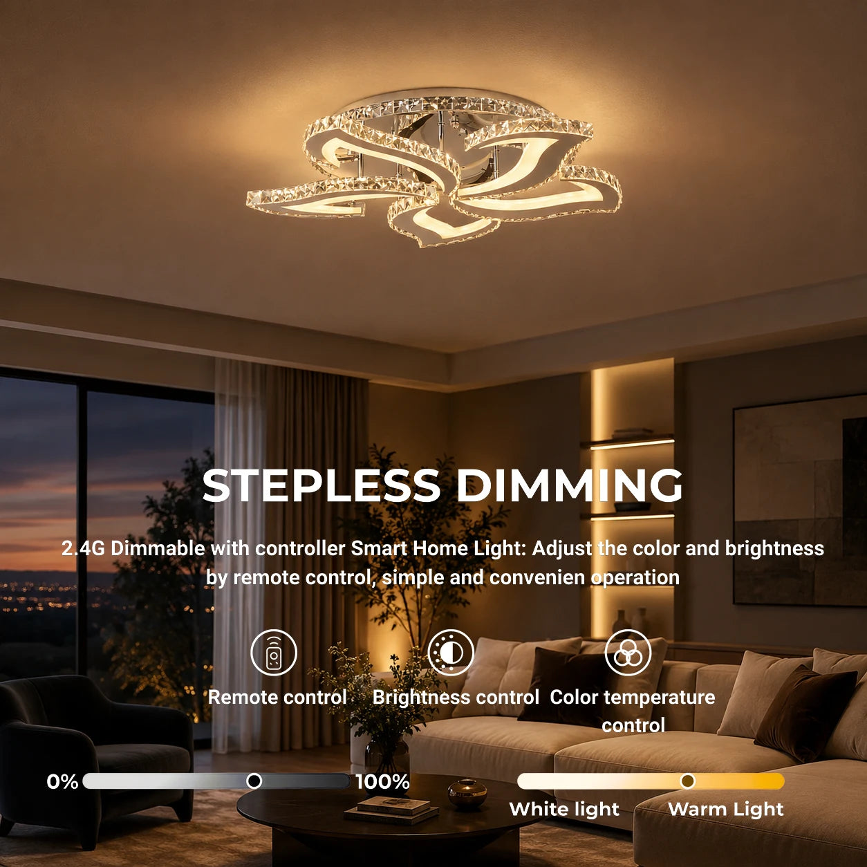 LED chandelier with remote control and crystal Alejandro RGB 88W, 5 Flowers, Cool/Warm/Neutral light, Dimable, Shiny Chrome - 06_LT071-5.png
