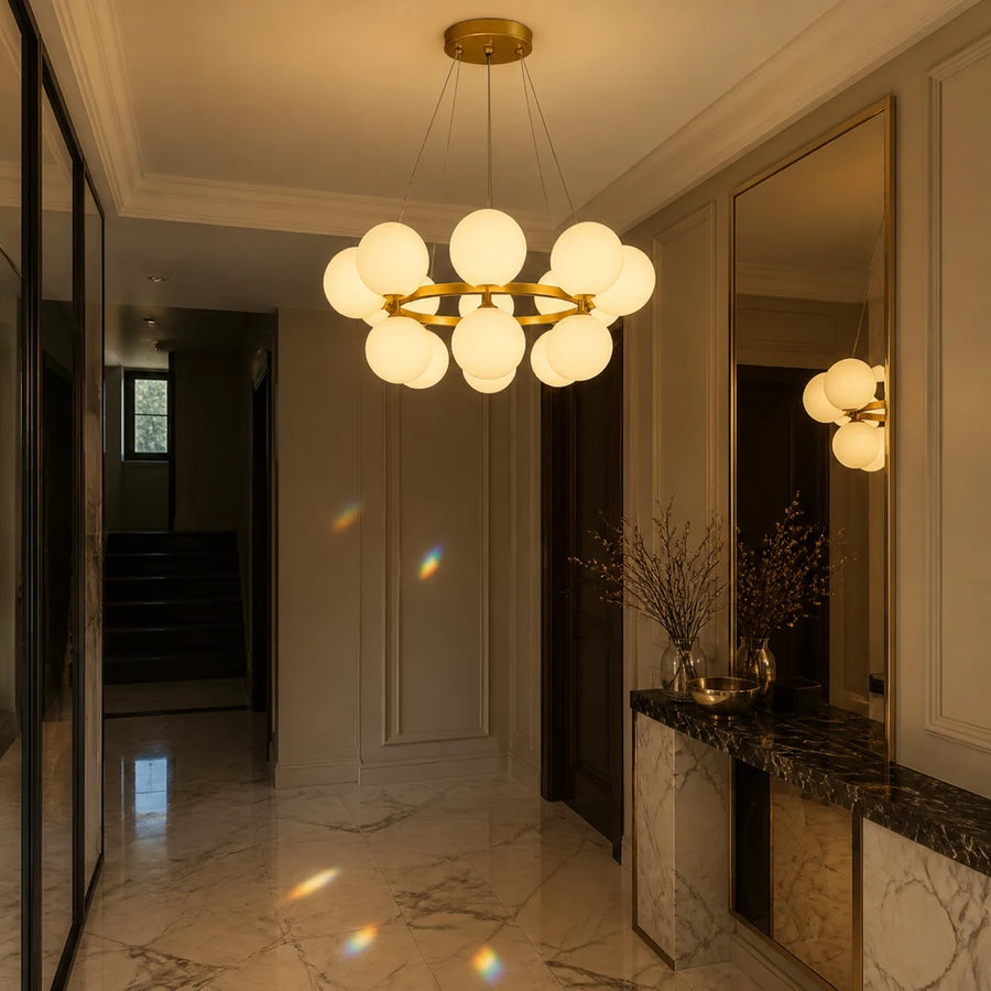 LOFT Chamber Chandelier, 15x G9, White Gold, Metal, Adjustable Height, Modern - 07_LC802-15GD.png