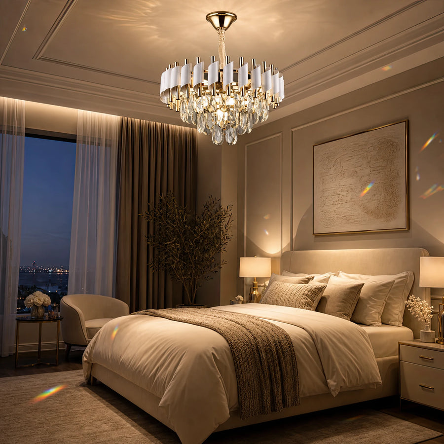 Crystal Chandelier VERSAILLES Nobile 5xE14, Diameter 40cm, Glossy Gold and White - 08_CC900-400WH.png