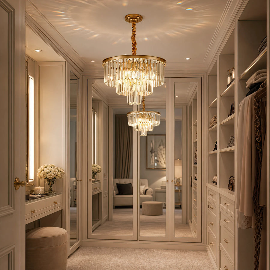 Crystal Chandelier CHAMBORD Petito 3xE14, Diameter 28cm, Matt Gold - 08_CC930-300GD.png