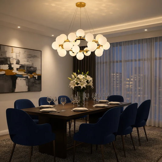 LOFT Chamber Chandelier, 25x G9, White Gold, Metal, Adjustable Height, Modern - 07_LC802-25GD.png