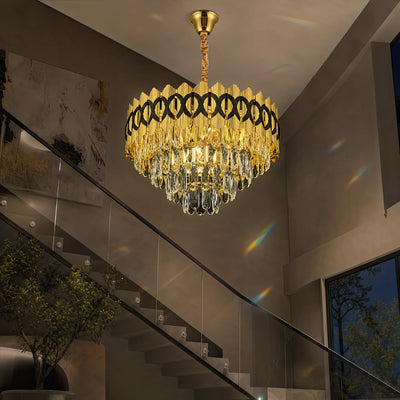 Crystal Chandelier PIERREFONDS Eleganza 8x E14, Diameter 48.5cm, Shiny Gold, Adjustable Height