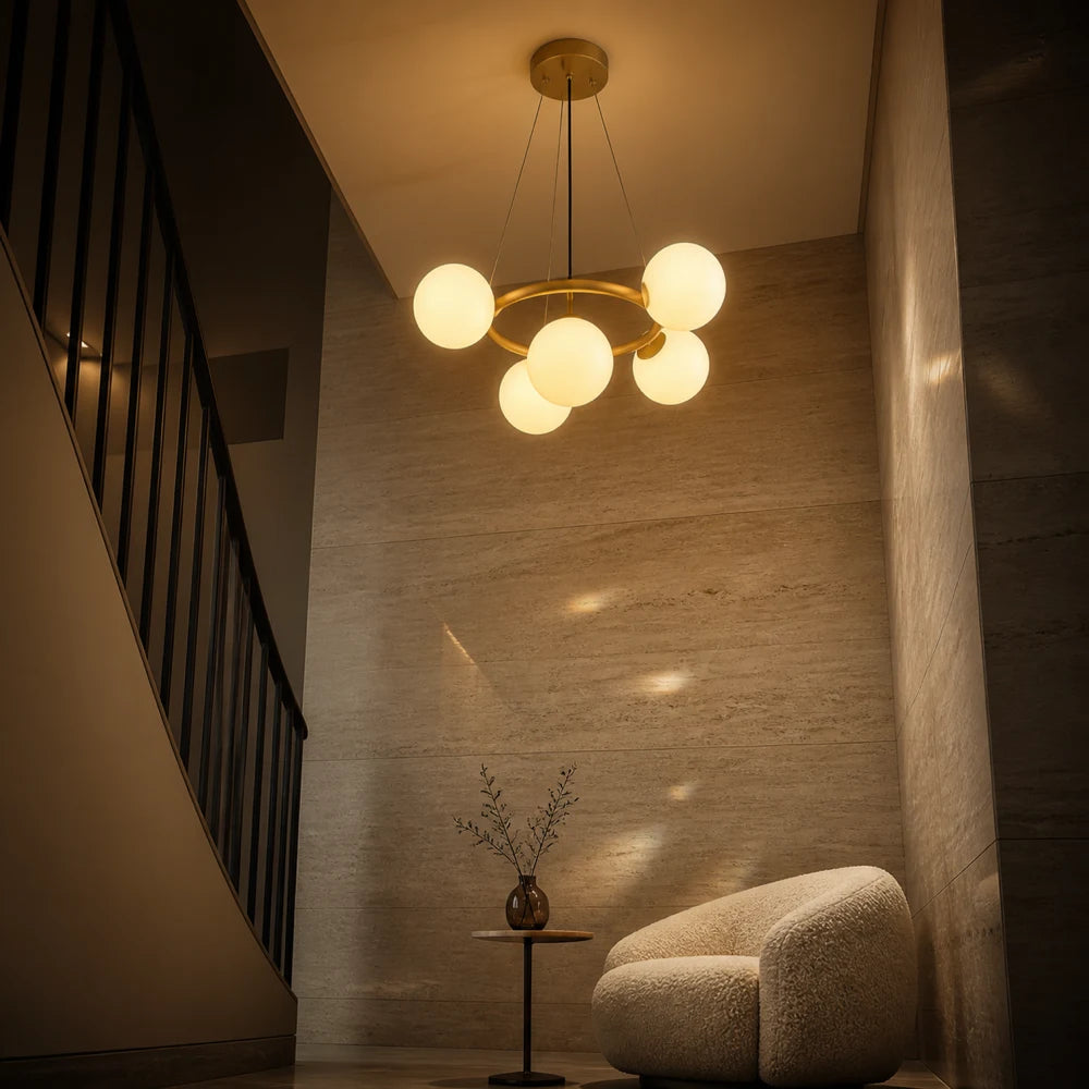 LOFT Chamber Chandelier, 5x G9, White Gold, Metal, Adjustable Height, Modern - 10_LC802-5GD.png