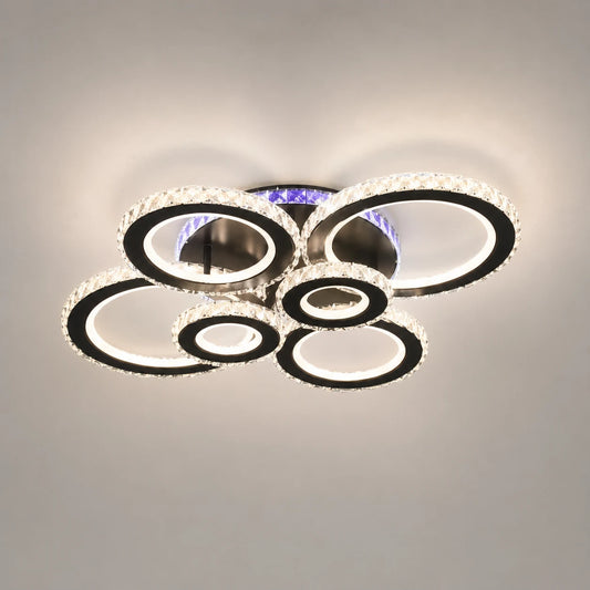 LED chandelier with remote control and crystal NOVA ROTONDA RGB 145W, 6 Circles, Cold/Warm/Neutral light, Dimmable, Black - 10_LT073-6BK.png