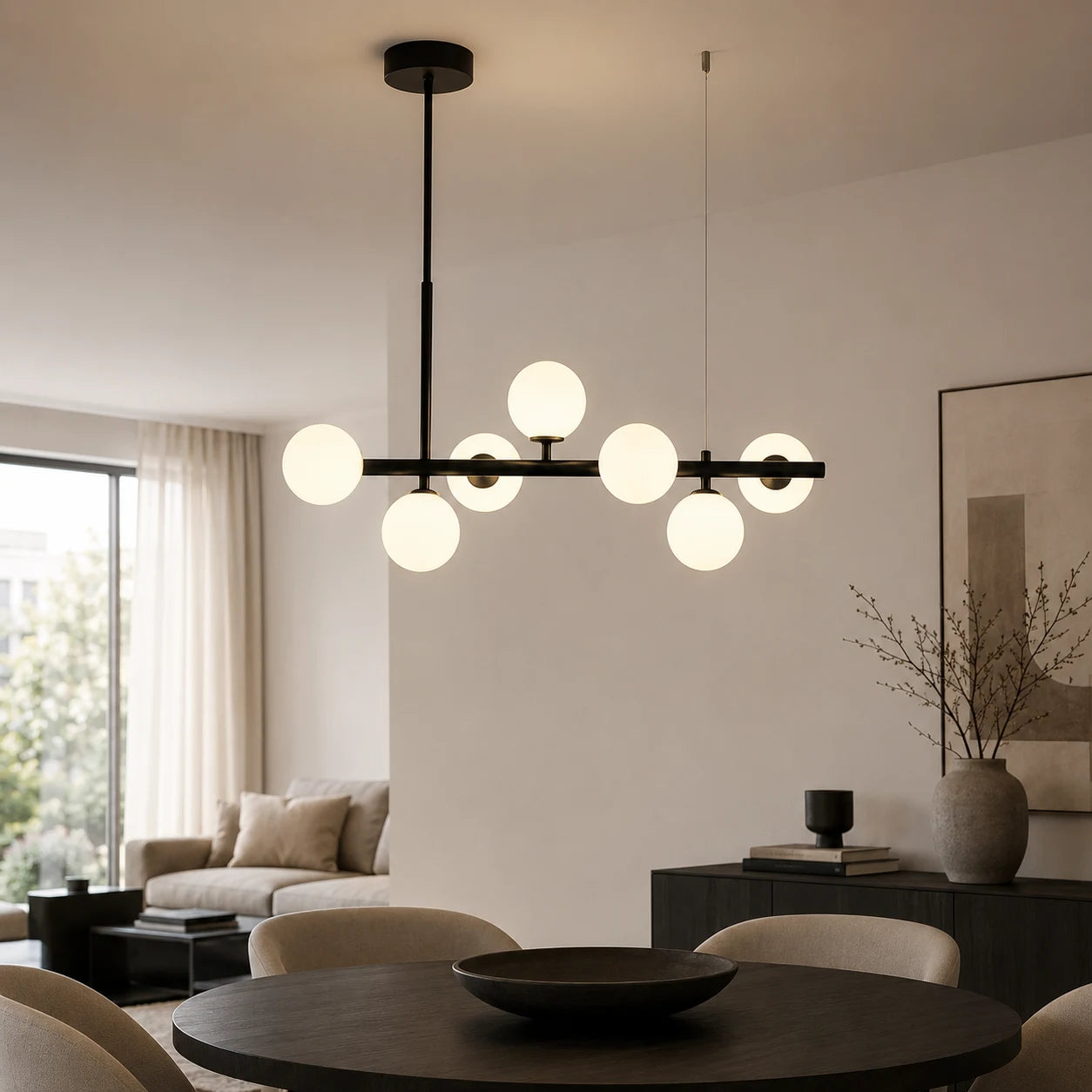 LOFT Pavilion Modern Bulb Chandelier, 7x G9, Black, Metal, Height Adjustable - 11_LC800-7BK.png