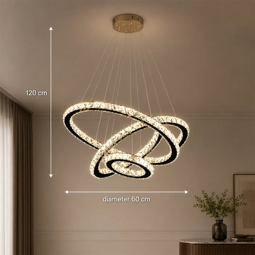 Suspended LED chandelier with remote control and crystal PRISM LUMINIS 79W, 3 Circles, Cold/Warm/Neutral light, Dimmable, Chrome, Adjustable Height - 11_LT029.png