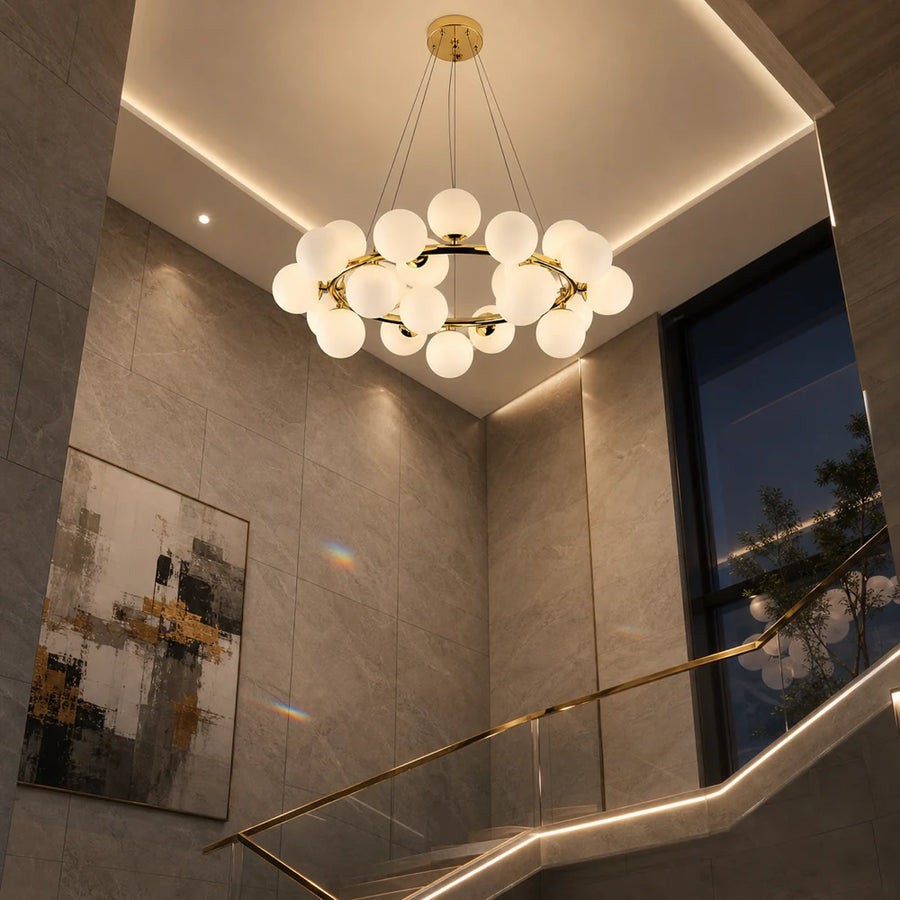 LOFT Chamber Chandelier, 25x G9, White Gold, Metal, Adjustable Height, Modern - 10_LC802-25GD.png