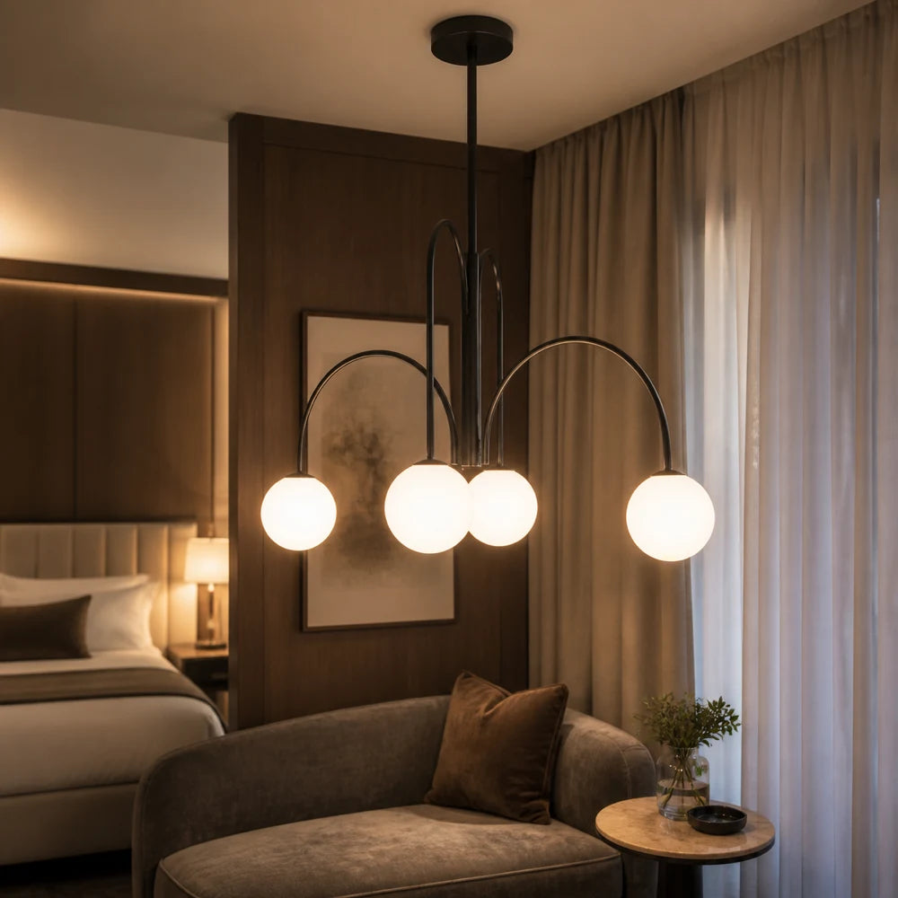 Chandelier with Shade, Torino, 4xE27, Black, Metal - 15_LC850-4BK.png