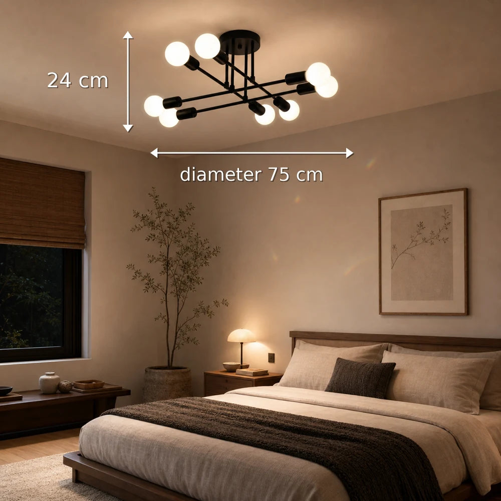 Classic Modernist Octa Chandelier, 8x E27, Black, Modern Design, Metal, Without Shade - 10_LC360-8BK.png