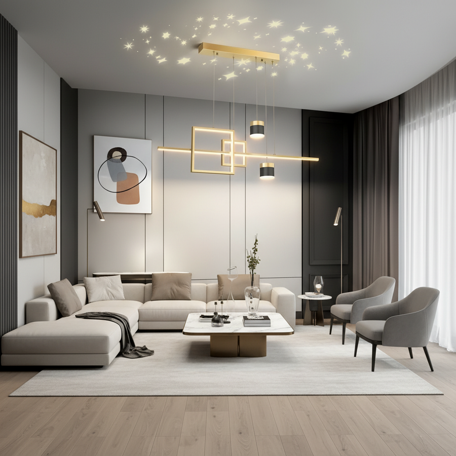 Suspended LED chandelier with remote control DENISSE 81W, Cold/Warm/Neutral light, Dimmable, Gold, Adjustable height, 2233/4GD LED chandeliers with remote control Default Title Alessandro Design
