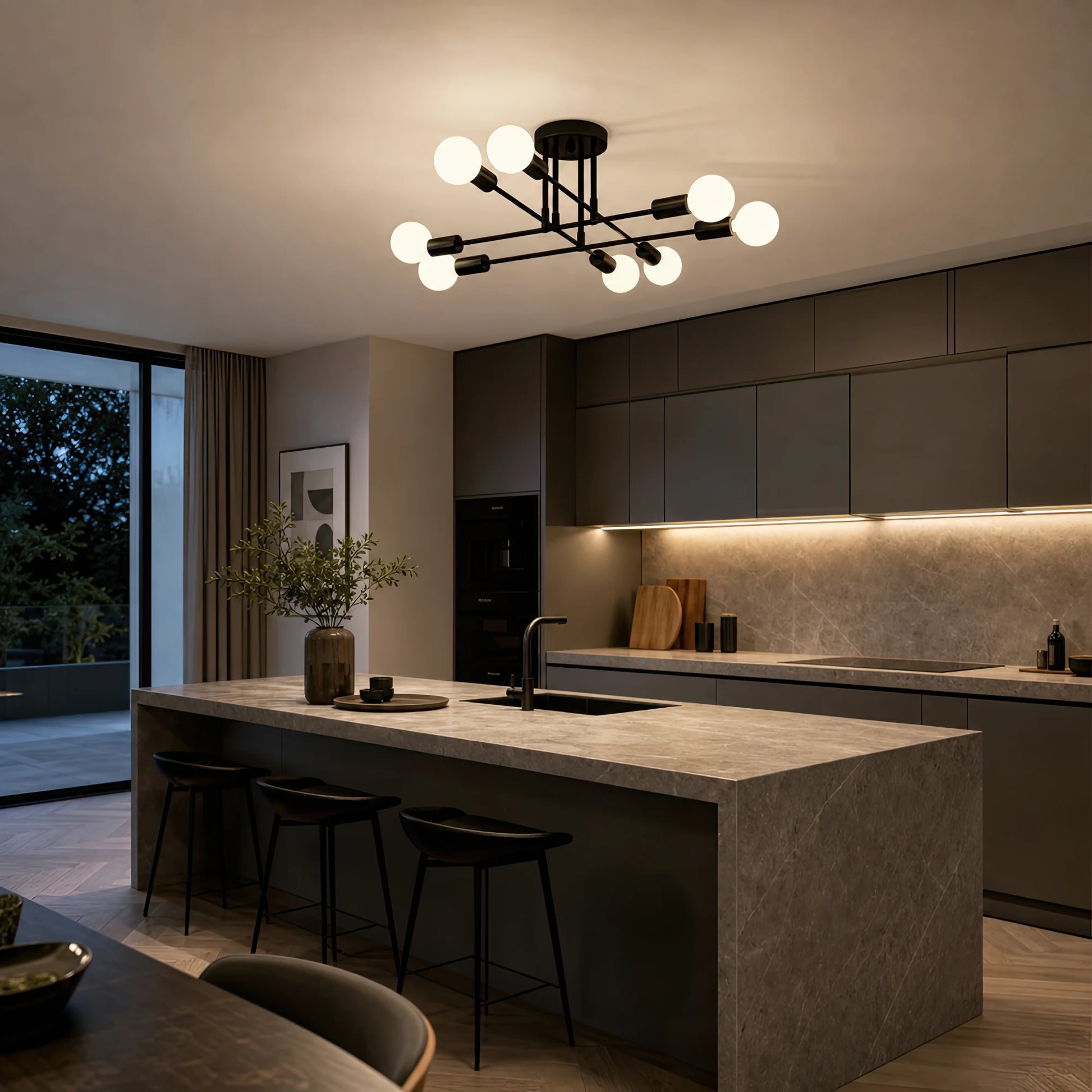 Classic Modernist Octa Chandelier, 8x E27, Black, Modern Design, Metal, Without Shade - 18_LC360-8BK.png