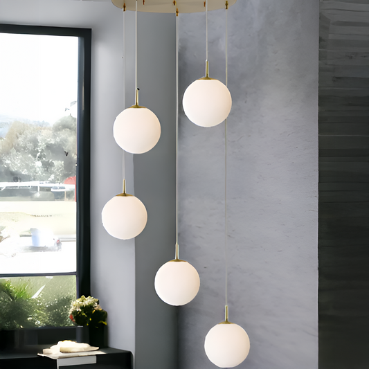 Hanging Chandelier, 5 Globes XE27, Gold, Adjustable Height Modern Chandeliers Default Title Alessandro Design