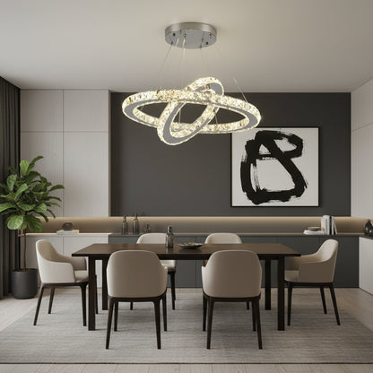 LED Chandelier with remote control and crystal PRISM LUMINIS 58W, 2 Circles, Cold/Warm/Neutral light, Dimmable, Chrome and White, Adjustable Height LED Chandeliers with Remote Control Default Title Alessandro Design