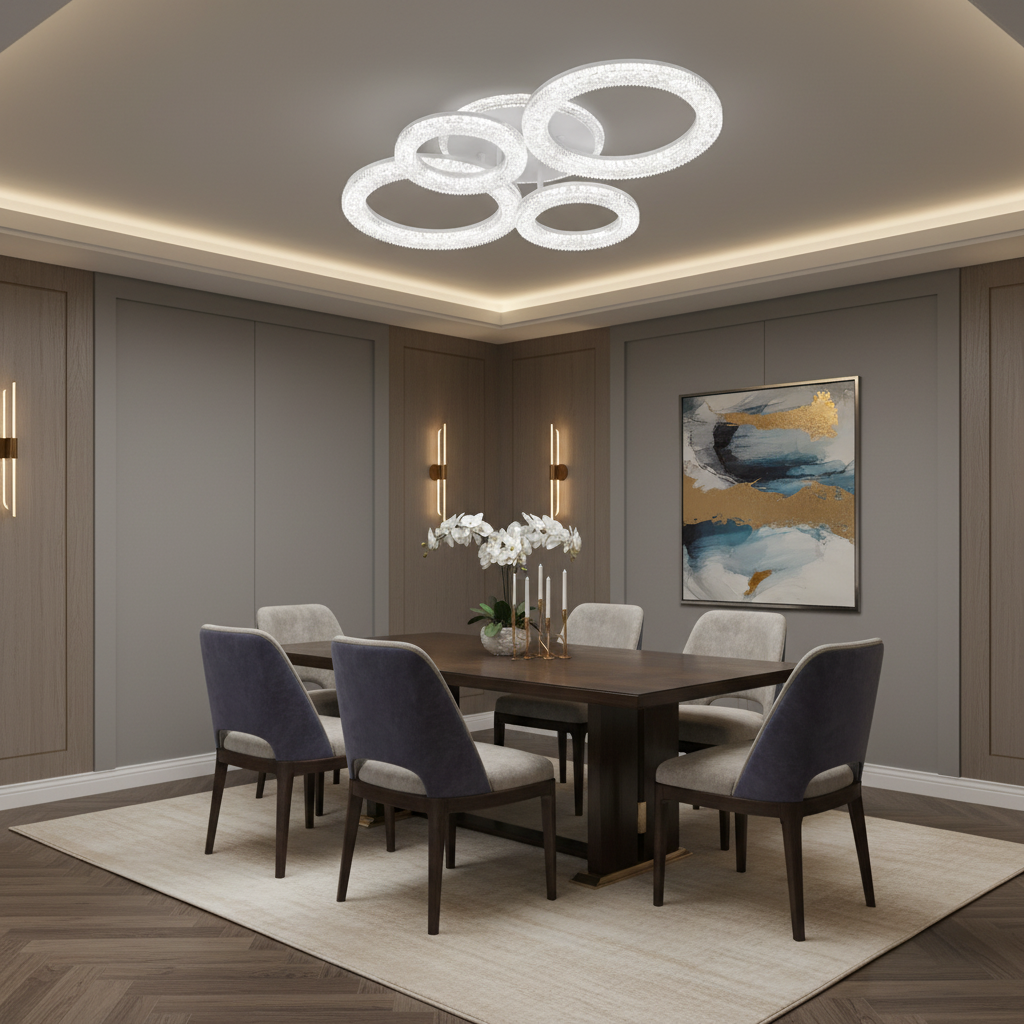 Linnea LED Chandelier with Remote Control, 74W, 3000K/4000K/6000K, Dimmable, White, Crystals LED Chandeliers with Remote Control Default Title Alessandro Design