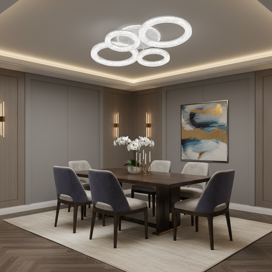 Linnea LED Chandelier with Remote Control, 74W, 3000K/4000K/6000K, Dimmable, White, Crystals LED Chandeliers with Remote Control Default Title Alessandro Design
