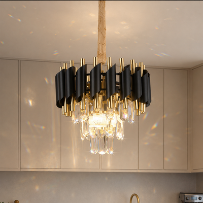 Crystal Chandelier VERSAILLES Petito 3xE14, Diameter 30cm, Shiny Gold and Black, Adjustable Height