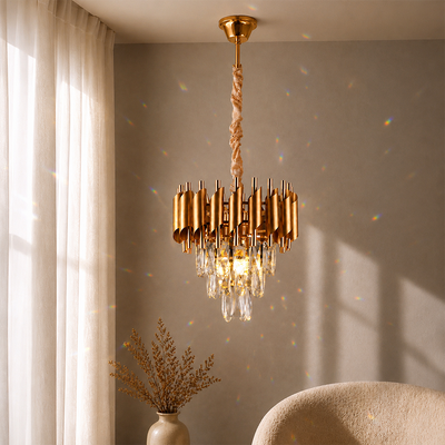 Crystal Chandelier VERSAILLES Petito 3xE14, Diameter 30cm, Gold, Adjustable Height, Metal and Crystal