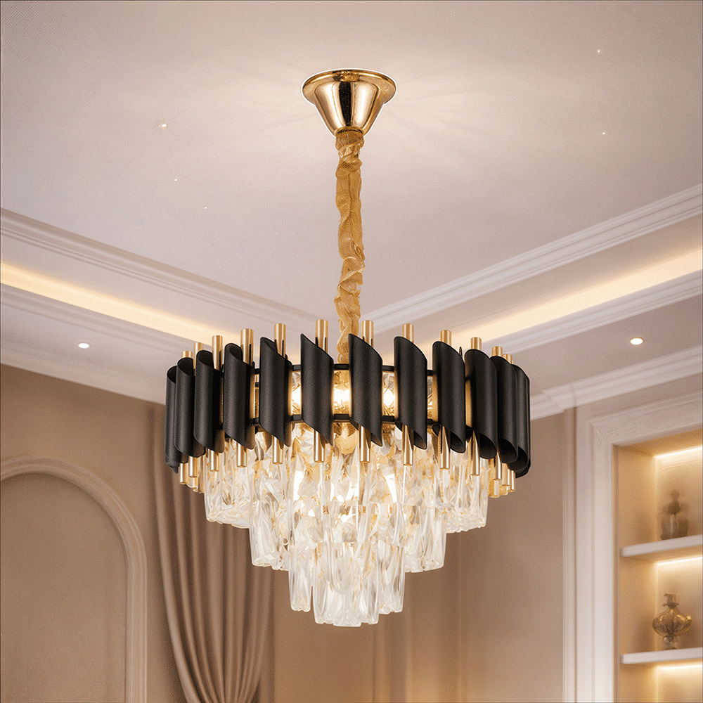 Crystal Chandelier VERSAILLES Nobile 5xE14, Diameter 40cm, Shiny Gold and Black Crystal Chandeliers Default Title Alessandro Design