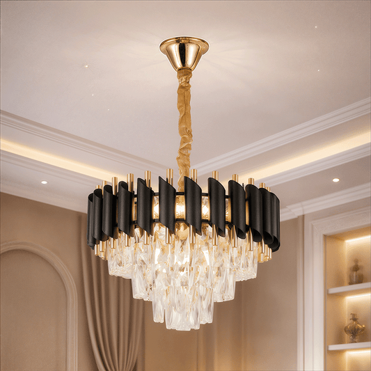 Crystal Chandelier VERSAILLES Nobile 5xE14, Diameter 40cm, Shiny Gold and Black Crystal Chandeliers Default Title Alessandro Design