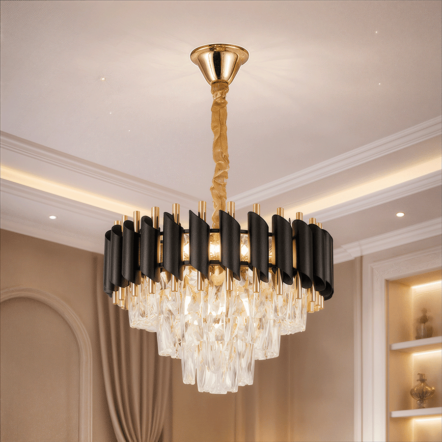 Crystal Chandelier VERSAILLES Nobile 5xE14, Diameter 40cm, Shiny Gold and Black Crystal Chandeliers Default Title Alessandro Design