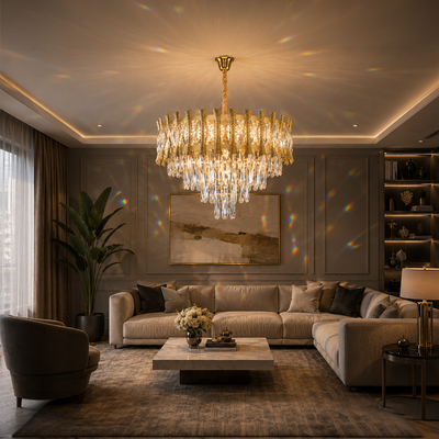 Crystal Chandelier HAMPTON Petito 3xE14, Diameter 30cm, Shiny Gold, Adjustable Height