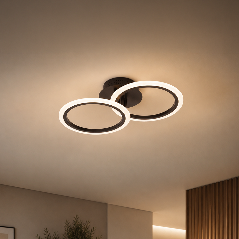 LED Chandelier with remote control BETTY 27W, 2 Circles, Cold/Warm/Neutral light, Dimmable, Black LED Chandeliers with Remote Control Default Title Alessandro Design