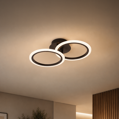 LED chandelier with remote control BETTY 27W, 2 Circles, Cold/Warm/Neutral light, Dimmable, Black